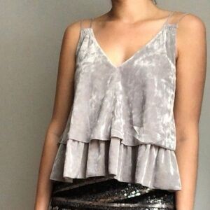 Aerie Velvet Gray Silver Flowy Tiered Ruffle Babydoll Top Size M